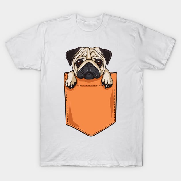 Pug in a Pocket Cute Pugs Art T-Shirt by Evoke Collective